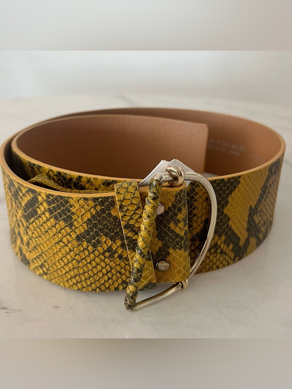 ba&sh Snakeskin Embossed Leather Belt Size 75